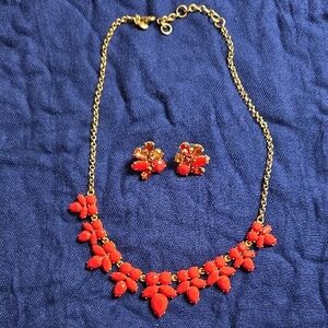 J. Crew Gold Necklace with Red Floral Accents